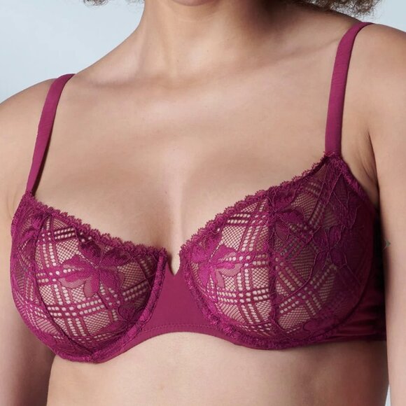 Simone Pérèle Victoire Sheer Demi In Syrah Women's Size 36E - Picture 1 of 16